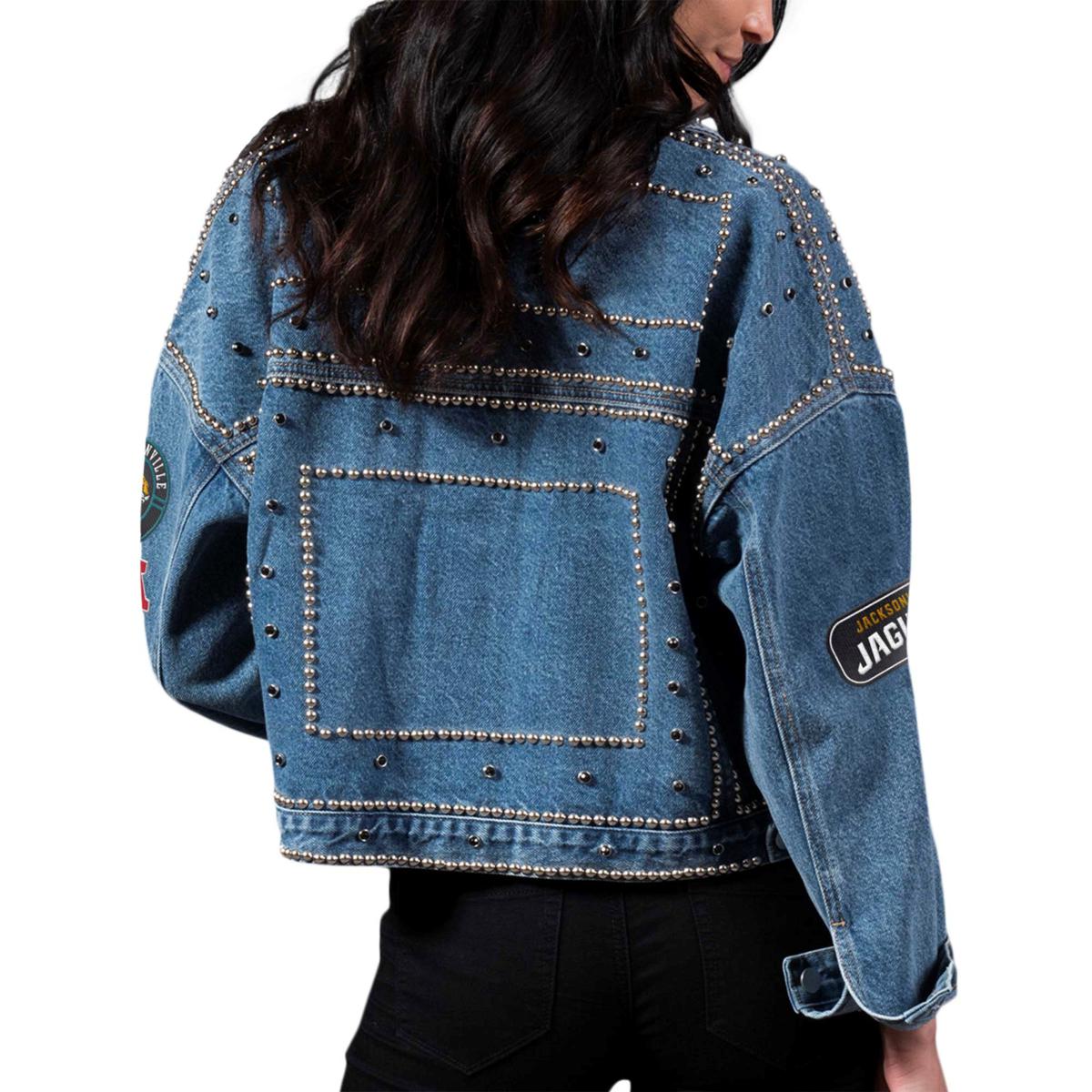 Football Fan Shop Officially Licensed NFL Women's First Finish Denim Jacket by Glll - Jaguars