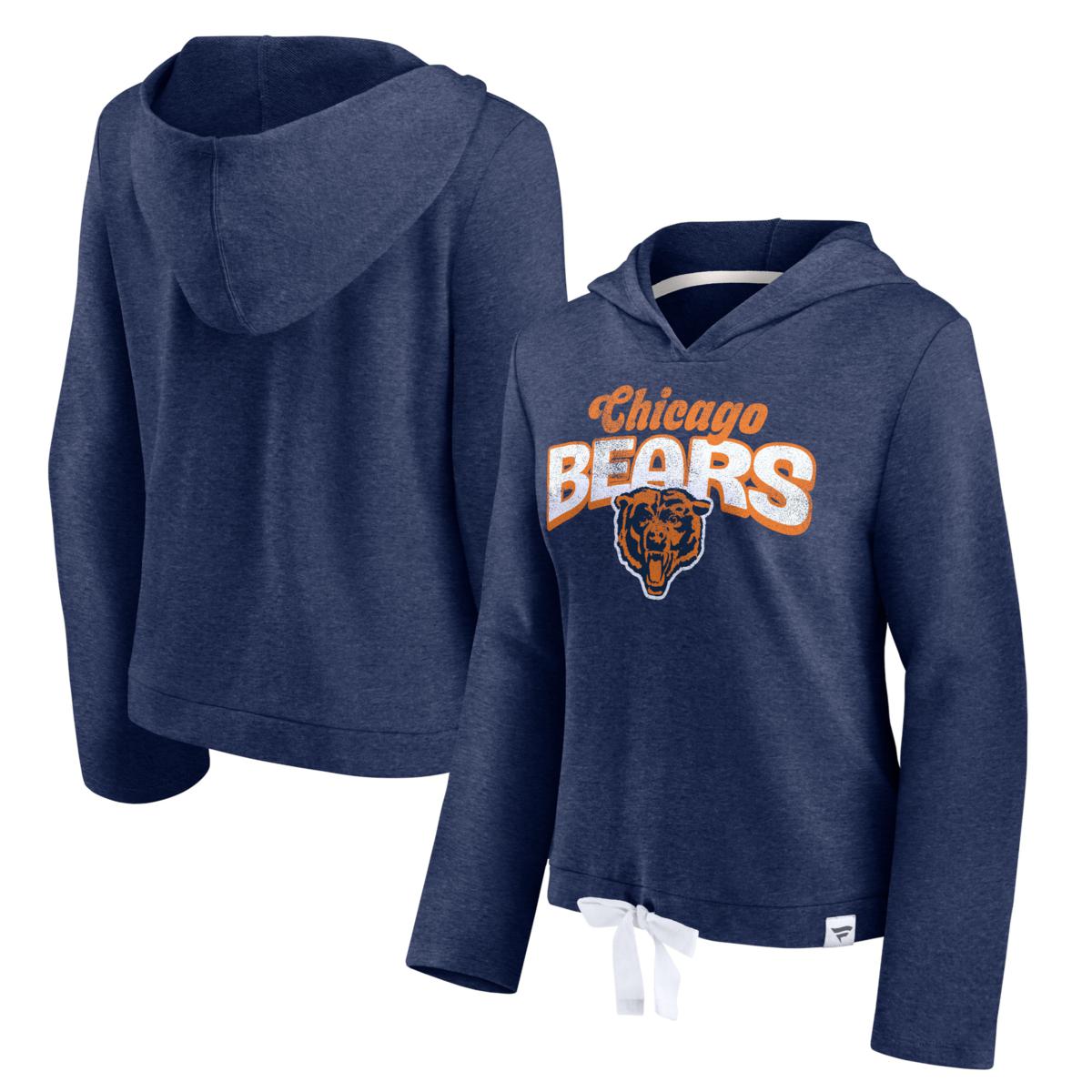 Women's Fanatics Branded Heather Navy Chicago Bears First Team Cropped Lightweight Hooded Top Size: Medium