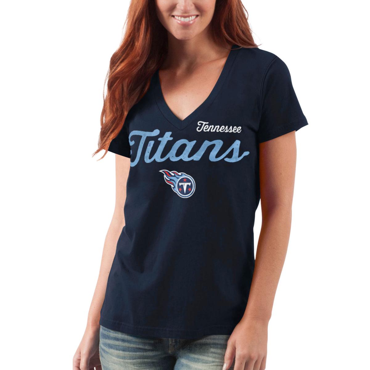 Fanatics Branded Navy Tennessee Titans Spirit Jersey Lace-Up V-Neck Long Sleeve T-Shirt