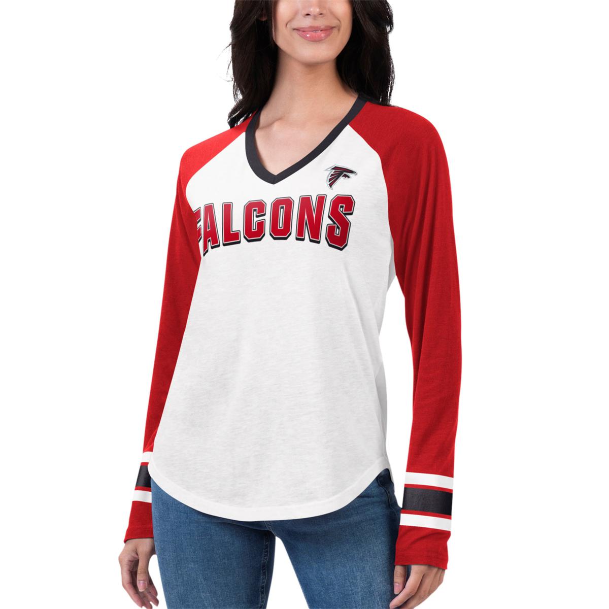 NFL Team Apparel Womens Atlanta Falcons V-Neck T-Shirt Red Size Large