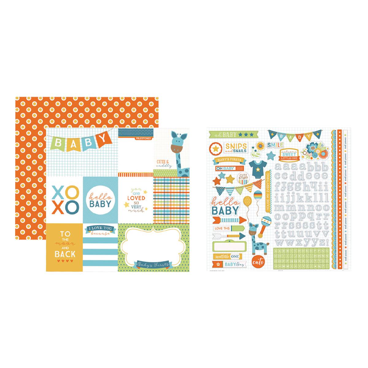 Paper House Hello Baby Cardstock Stickers 12x12 Blue Boy