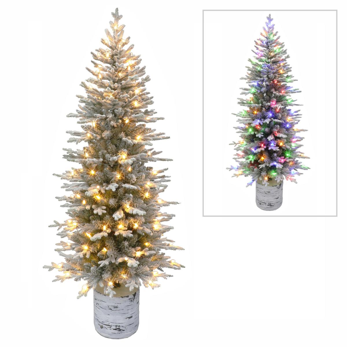 Puleo International 6' Prelit Potted Flocked Arctic Fir Pencil Tree