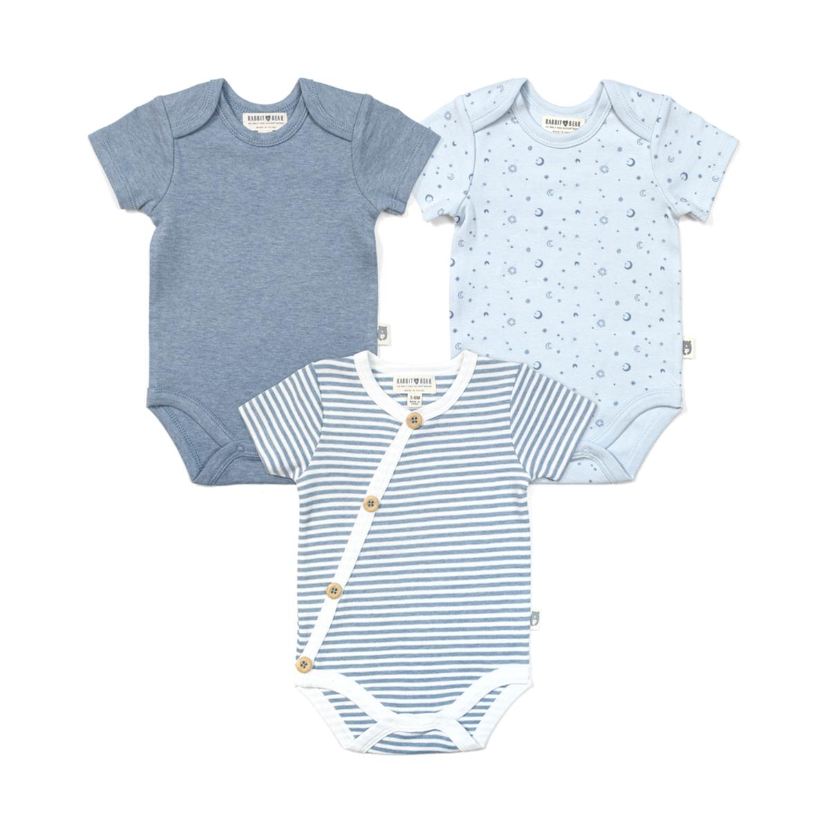 Rabbit + Bear Organic Cotton Boys Yarn Dye Solid and Print Bodysuits