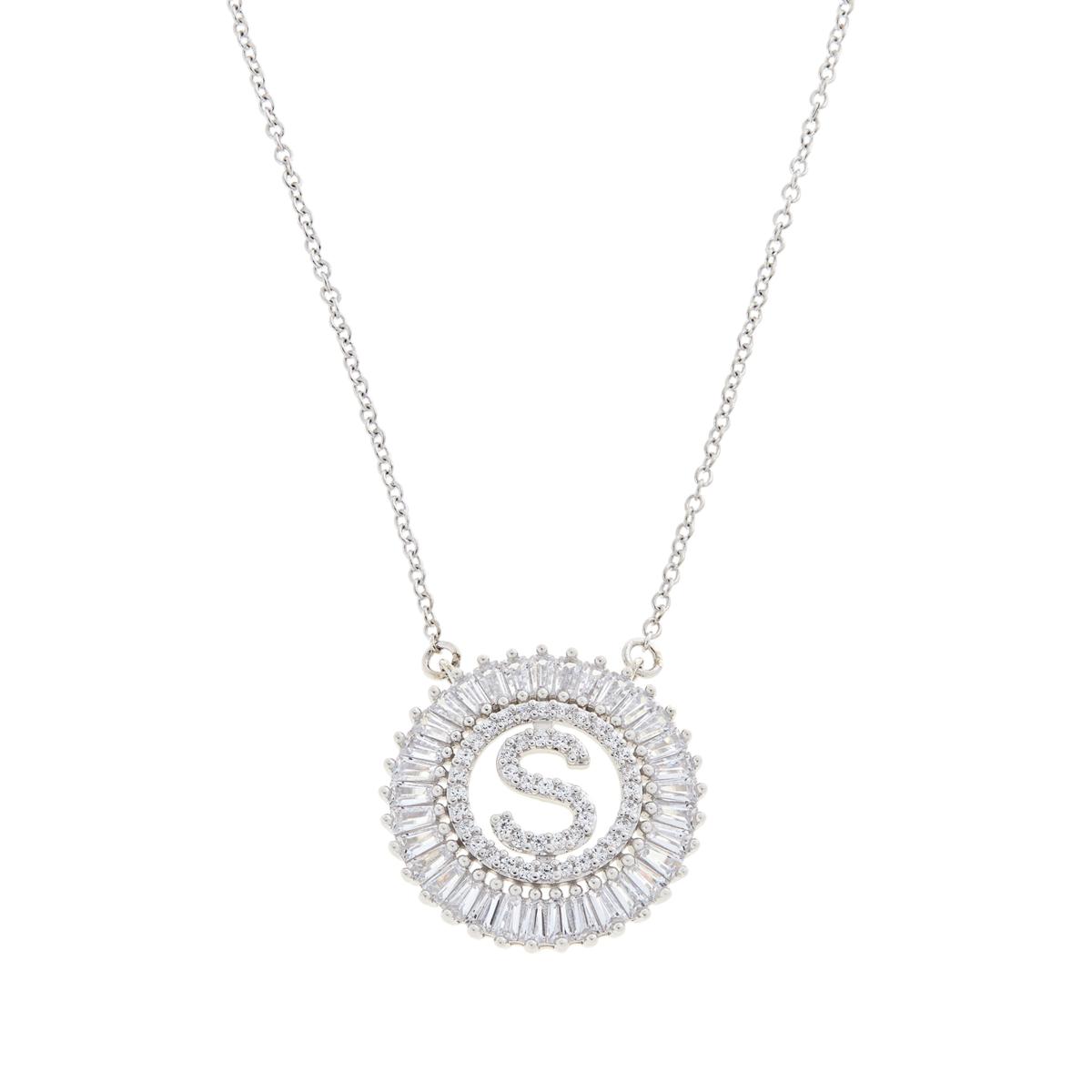 CZ Letter V Pendant Necklace in Sterling Silver