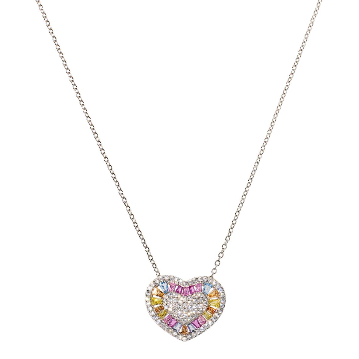 Large Mixed Cut Diamond Heart Pendant 14K White / 16-17