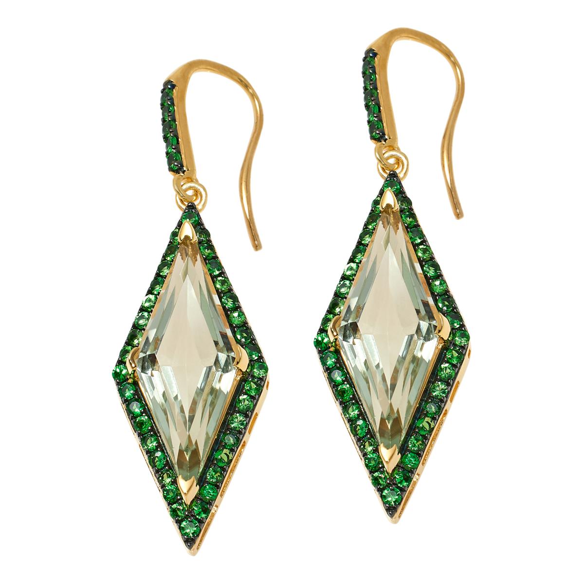 Rarities Gold Plated Sterling Silver Gemstone Pav Drop Earrings