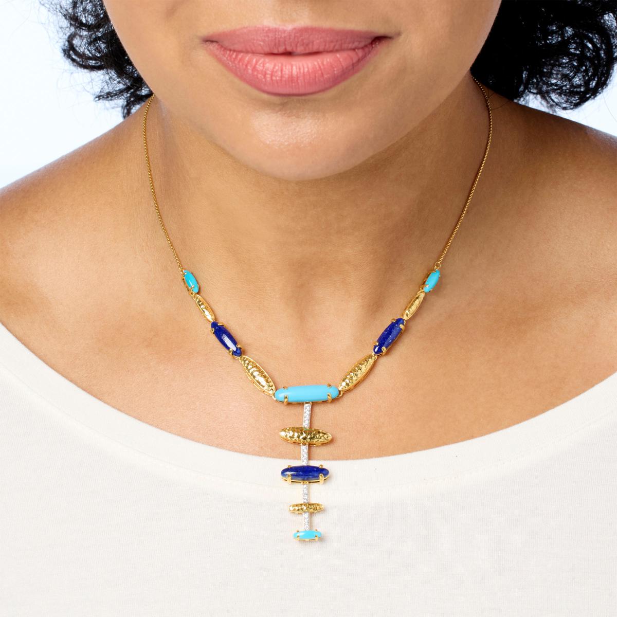 Rarities Turquoise, Lapis and White Zircon Gold-Plated Y-Drop Necklace