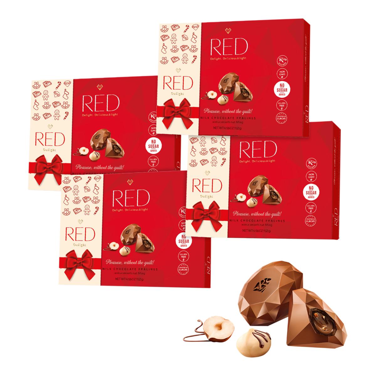 RED Chocolate European Crafted 4pk Hazelnut Truffle Boxes - Ships