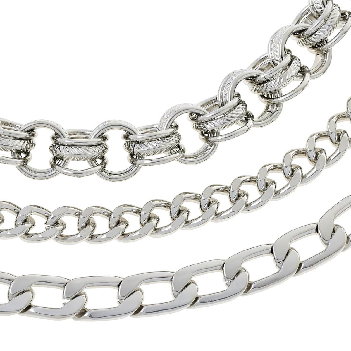 Mens Silver-Tone Stainless Steel Horseshoe Link Chain Necklace 