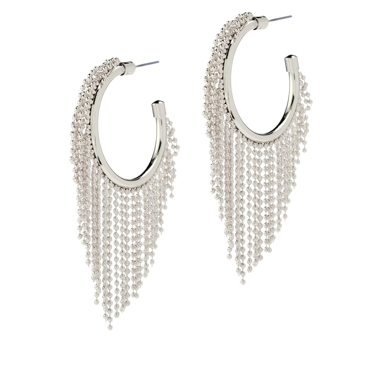 Silver Rhinestone 4 Fringe Drop Earrings