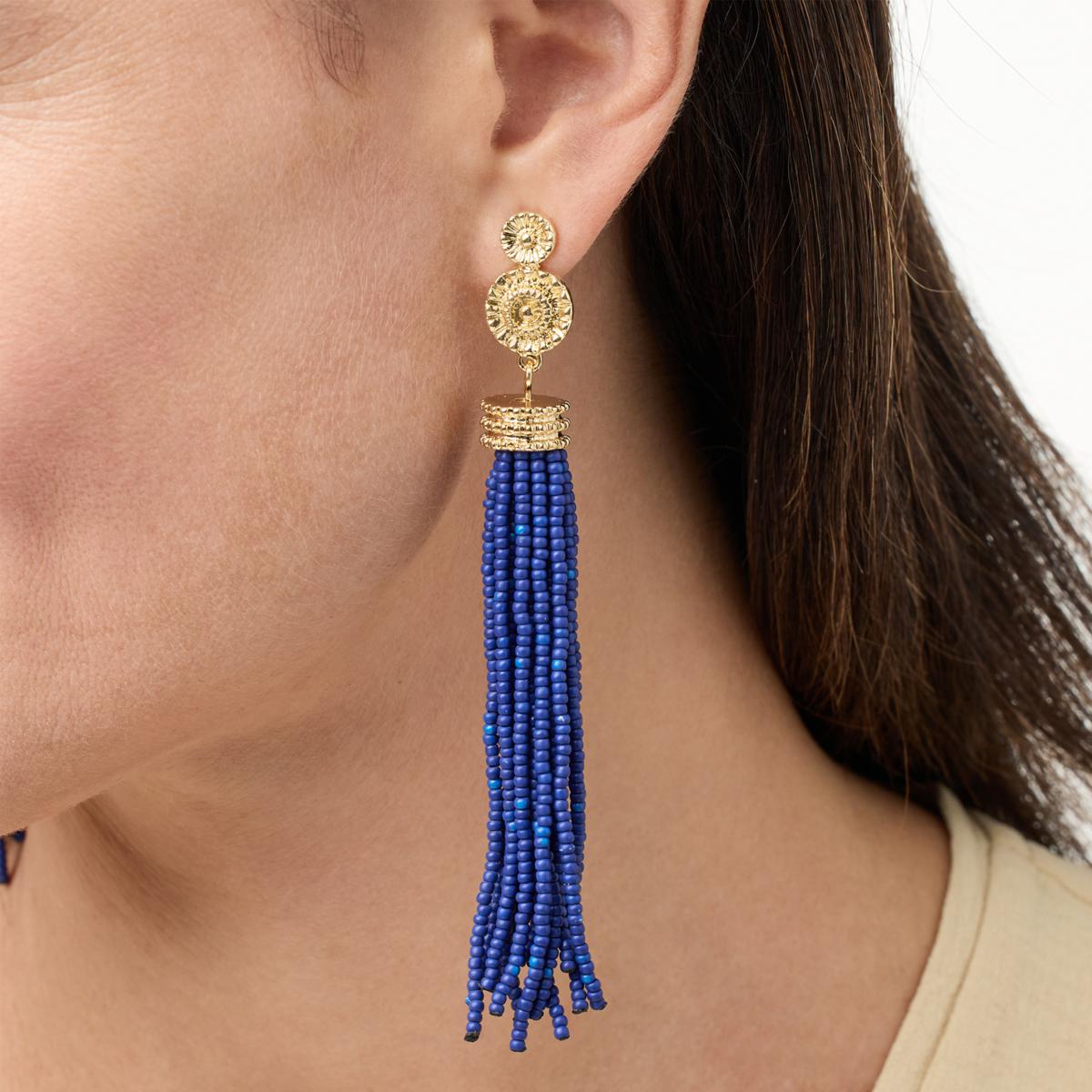 Cobalt blue hot sale tassel earrings