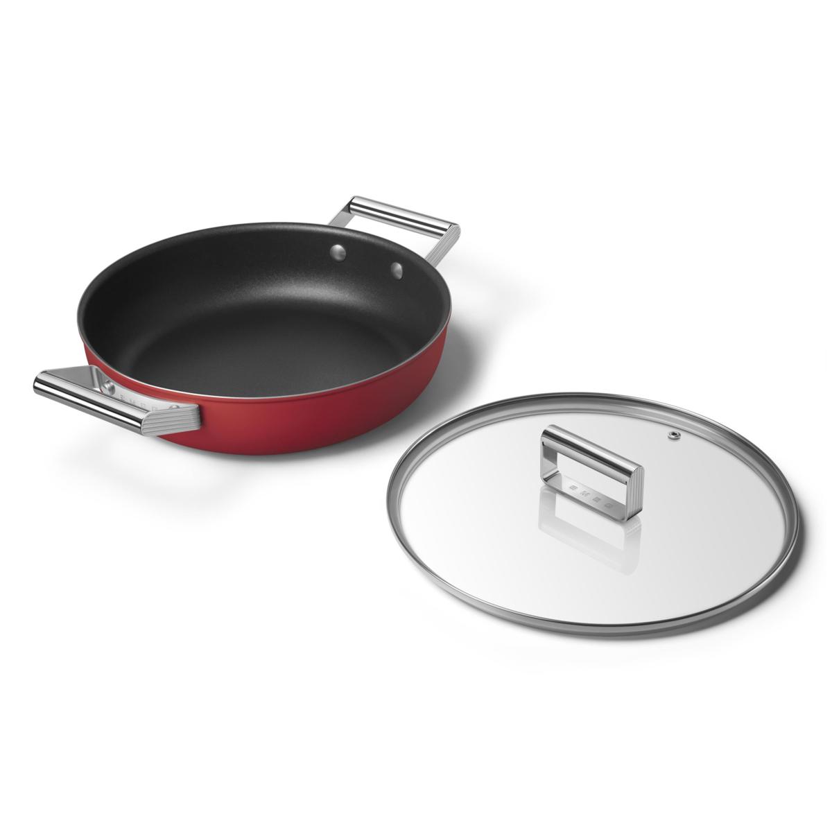 Smeg Cookware 11-Inch-Deep Pan with Lid - Red