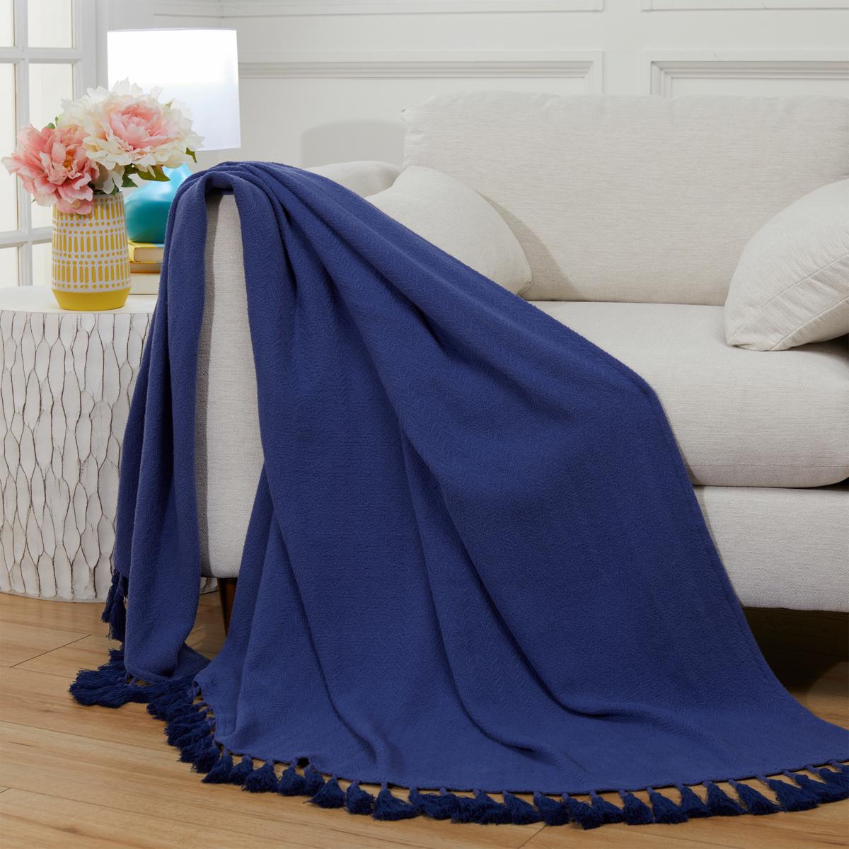 Navy tassel best sale throw blanket