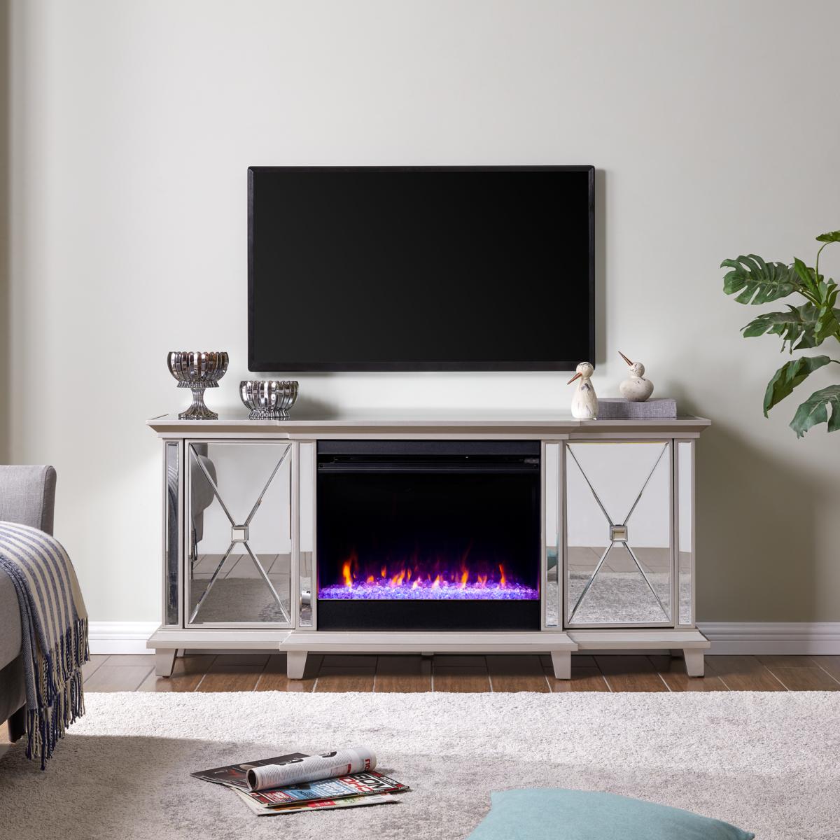 Southern Enterprises Toppington Mirrored Fireplace Media Console