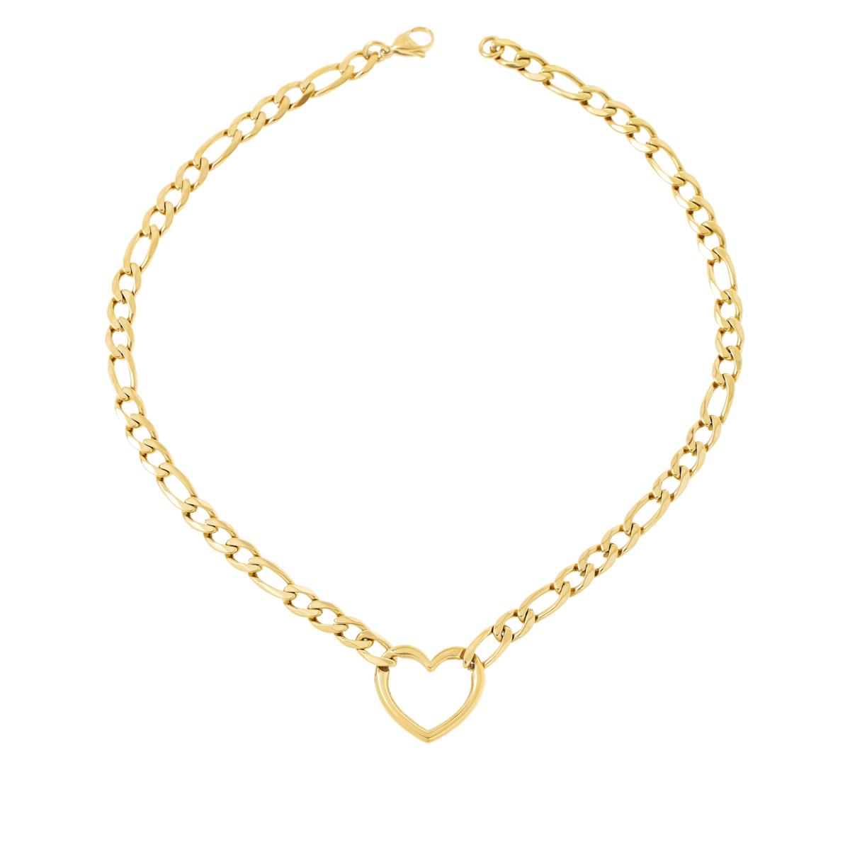 Stately Steel Stainless Steel Figaro Chain Heart Necklace 20823152 HSN
