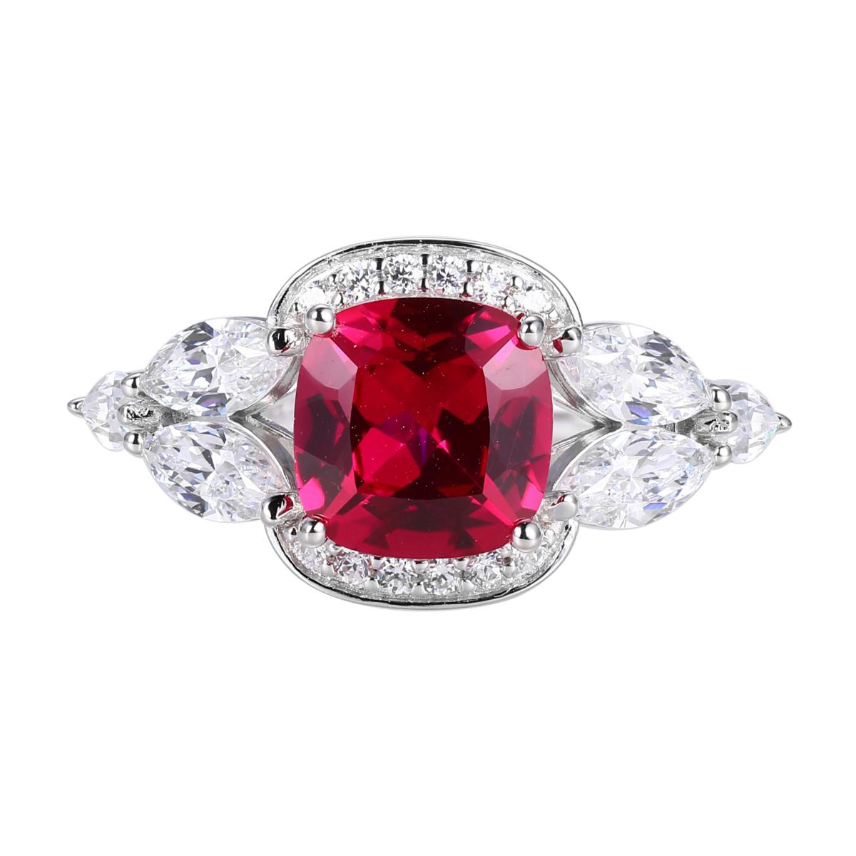 Sterling Silver Created Ruby and Cubic Zirconia Ring