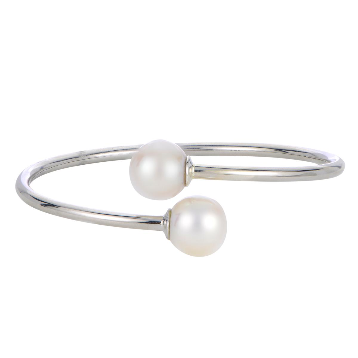 Sterling Silver Cultured Freshwater Pearl By-Pass Bangle