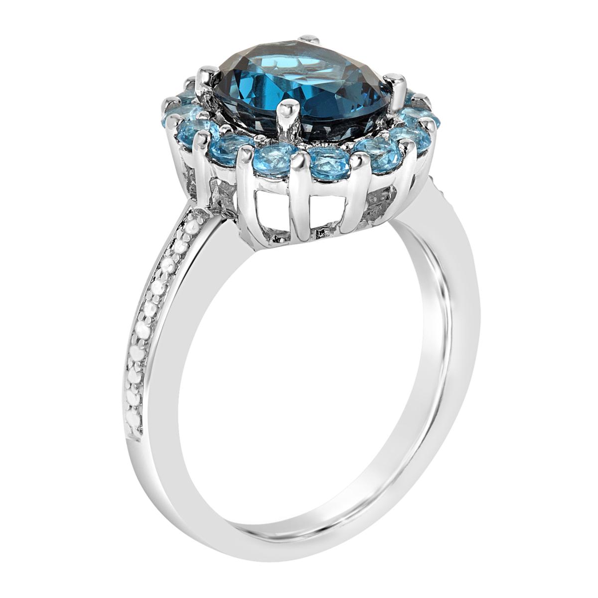 Luckyshine 19.5 Ct Natural London Blue Topaz Silver Plated Ring - Sz 6-10