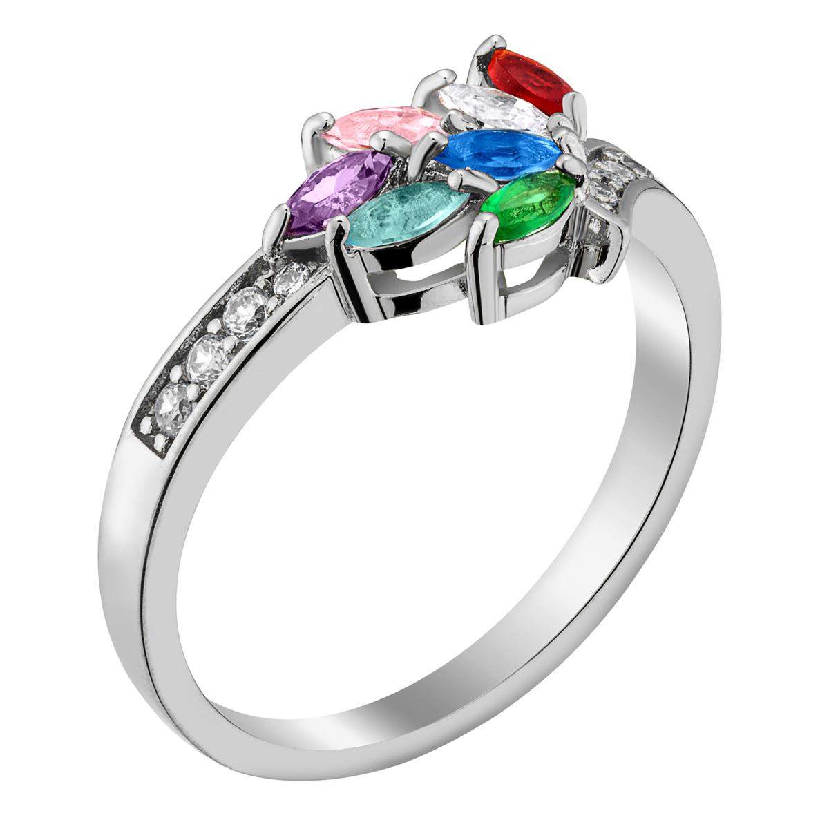 Sterling Silver or Gold over Sterling Family Marquise Birthstone Ring With  CZ - 9240288