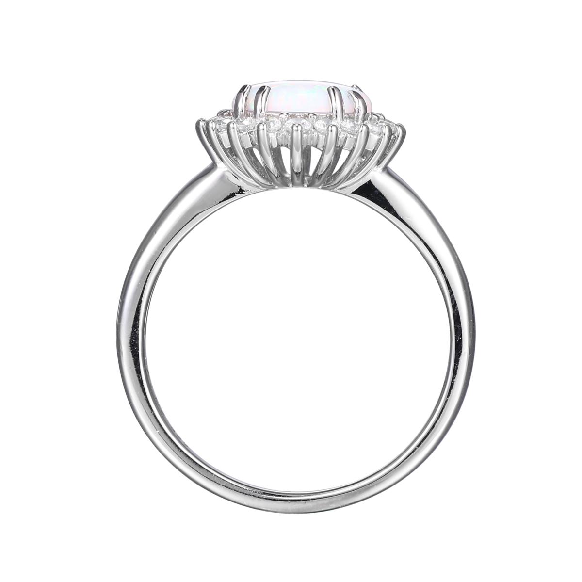 Sterling Silver Round Created White Opal CZ Halo Ring Sterling Silver Round Created White Opal CZ Halo Ring