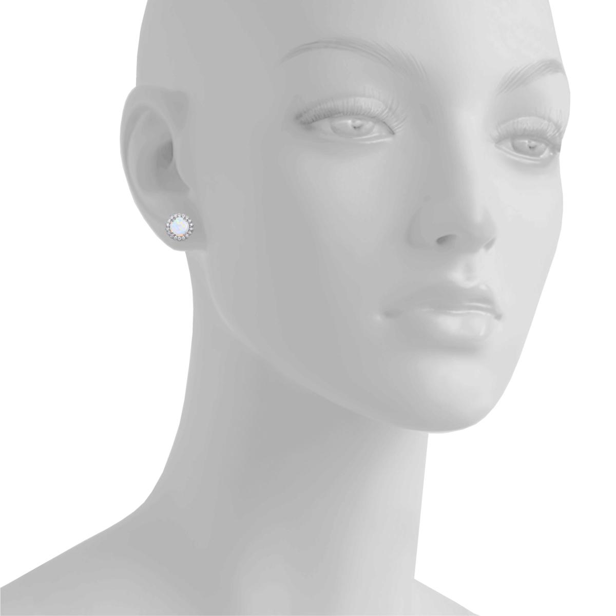 Sterling Silver Round White Created Opal And CZ Halo Post Earrings Sterling Silver Round White Created Opal And CZ Halo Post Earrings