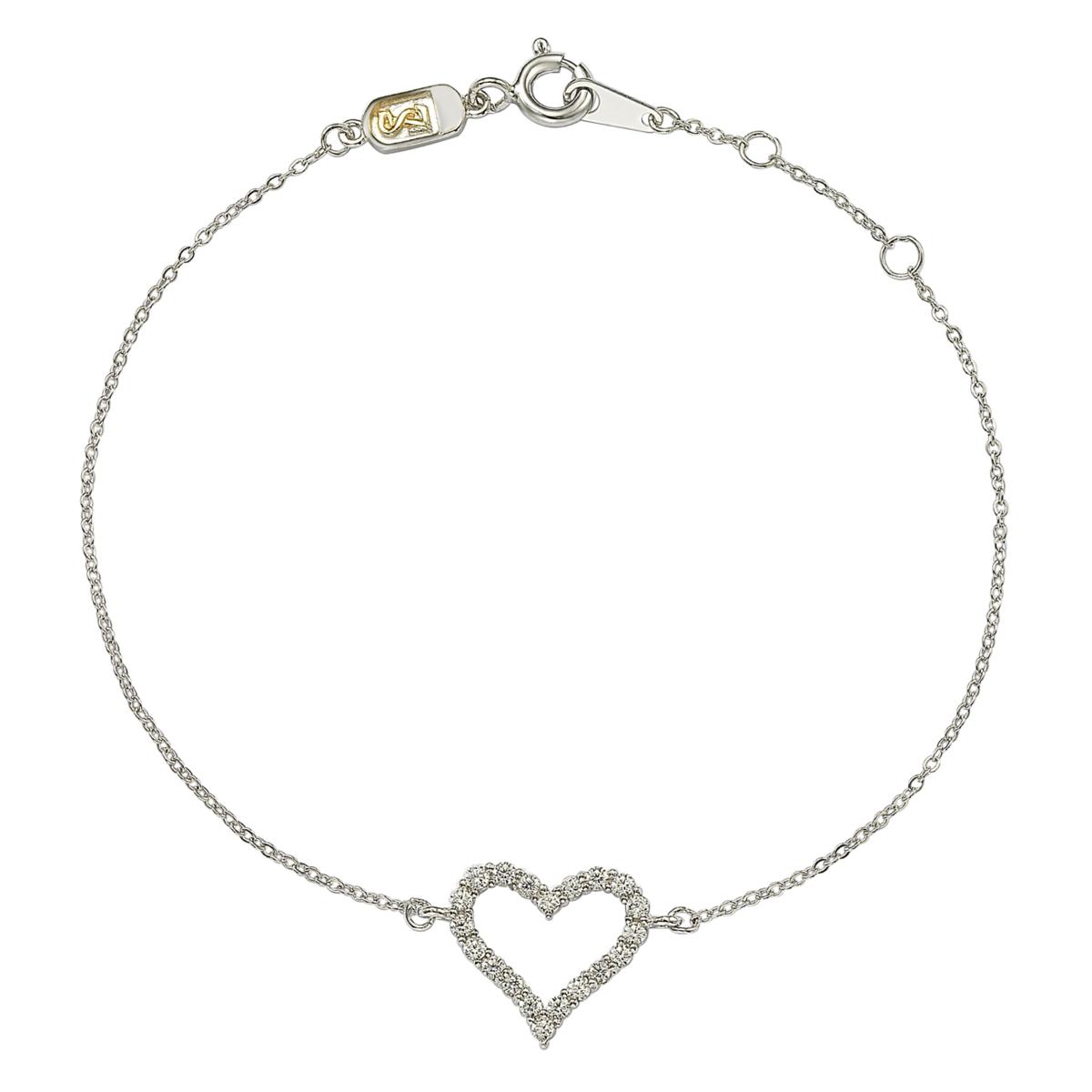 14K White Gold Diamond Heart Bracelet