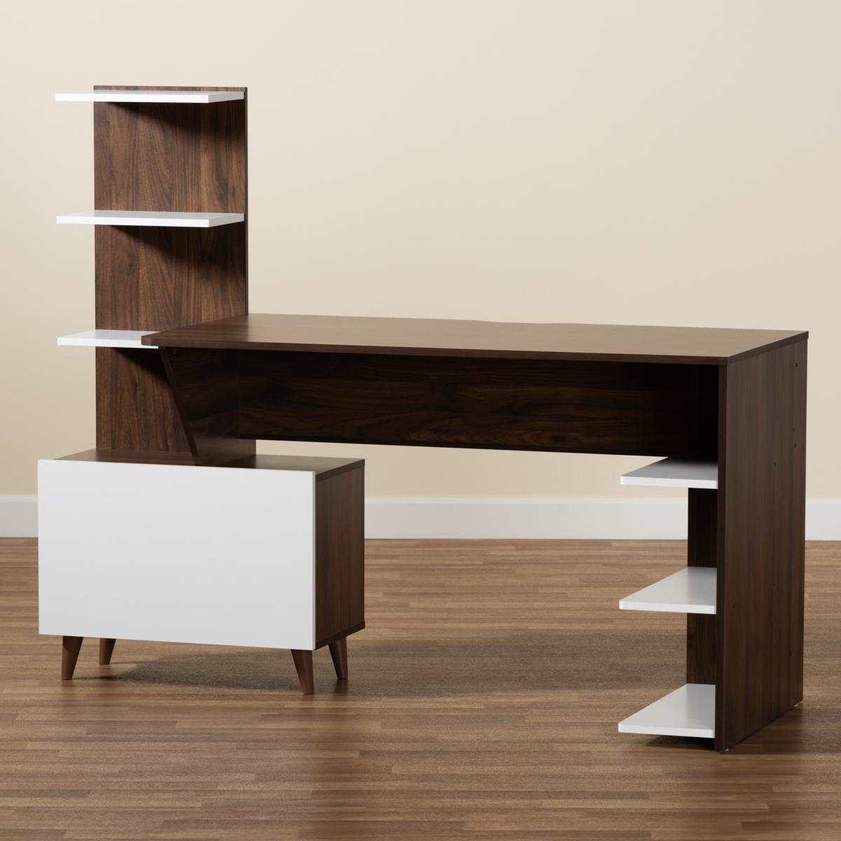 Tobias Two Tone Wood Storage Computer Desk with Shelves 20150746