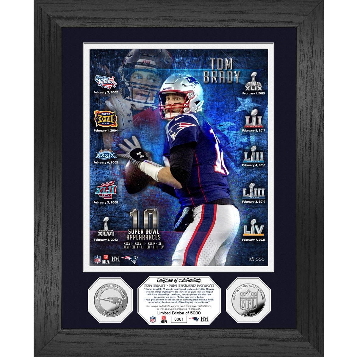 Tom Brady 10 Super Bowls Highland Mint Silver Coin Photo