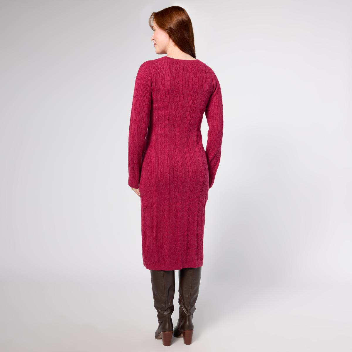 Tower Hill by Christie Brinkley Henley Cable Knit Dress - Black - Size X-Small