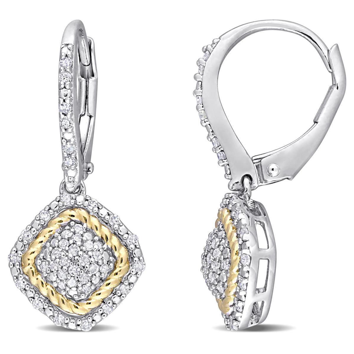 Two-Tone Sterling Silver .30ctw Diamond Rope Design Leverback Earrings