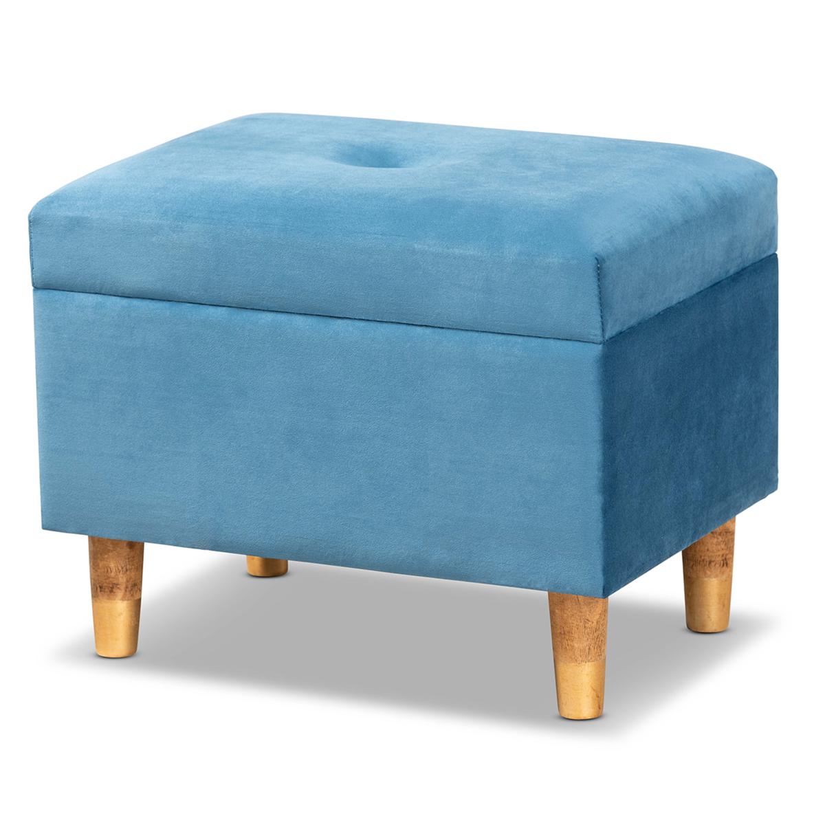 Wholesale Interiors Elias Velvet Fabric Upholstered Storage Ottoman