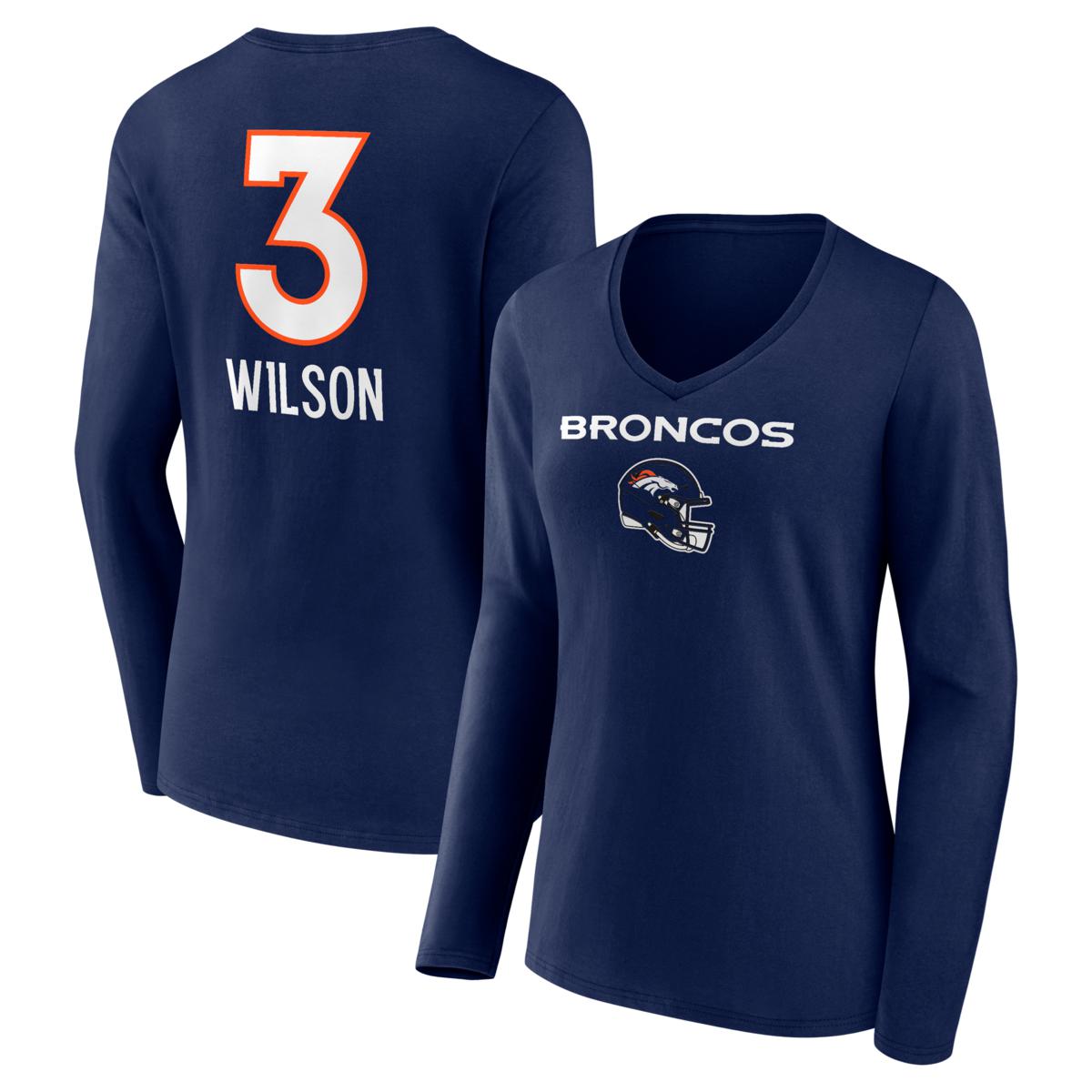 Women's Fanatics Branded Russell Wilson Navy Denver Broncos Team Wordmark  Name & Number Long Sleeve