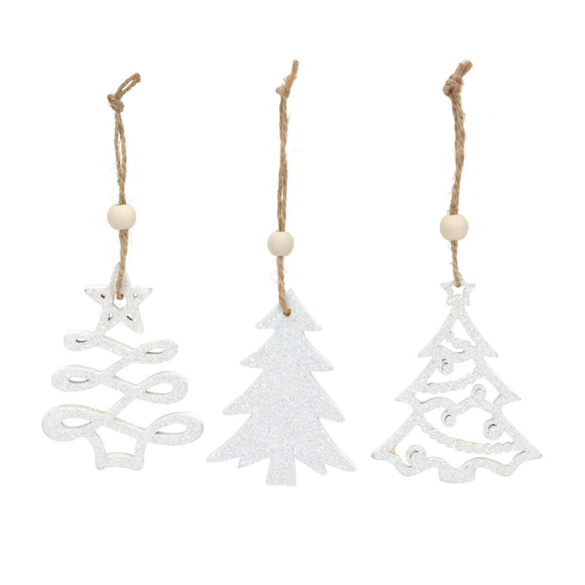 Wood Tree 9-piece Tag Ornament Set with Beaded Hanger