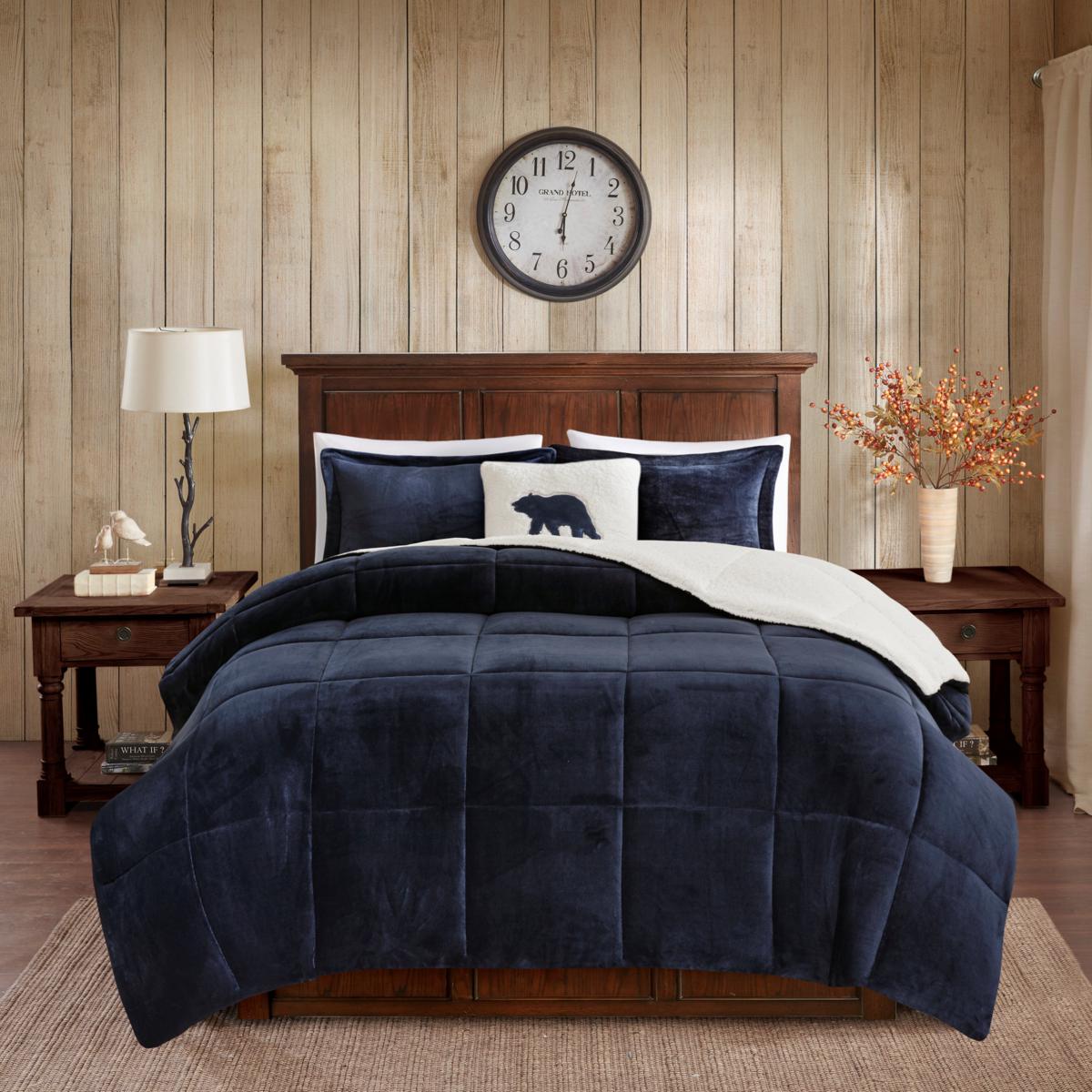 Sconset Navy Plaid 8-Piece Reversible Queen Comforter Set