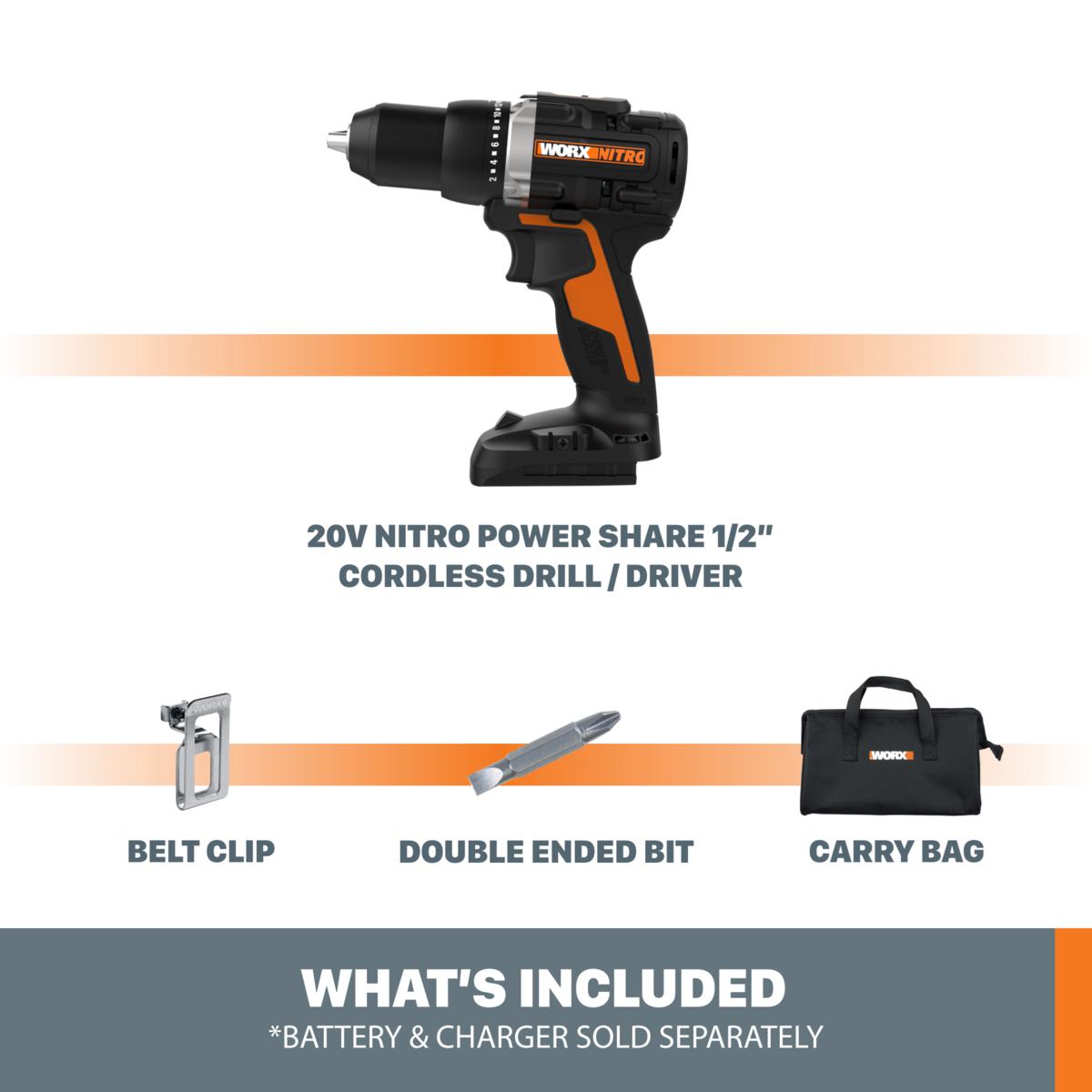 Worx Power Share Nitro 20V Cordless Drill and Driver Tool Only