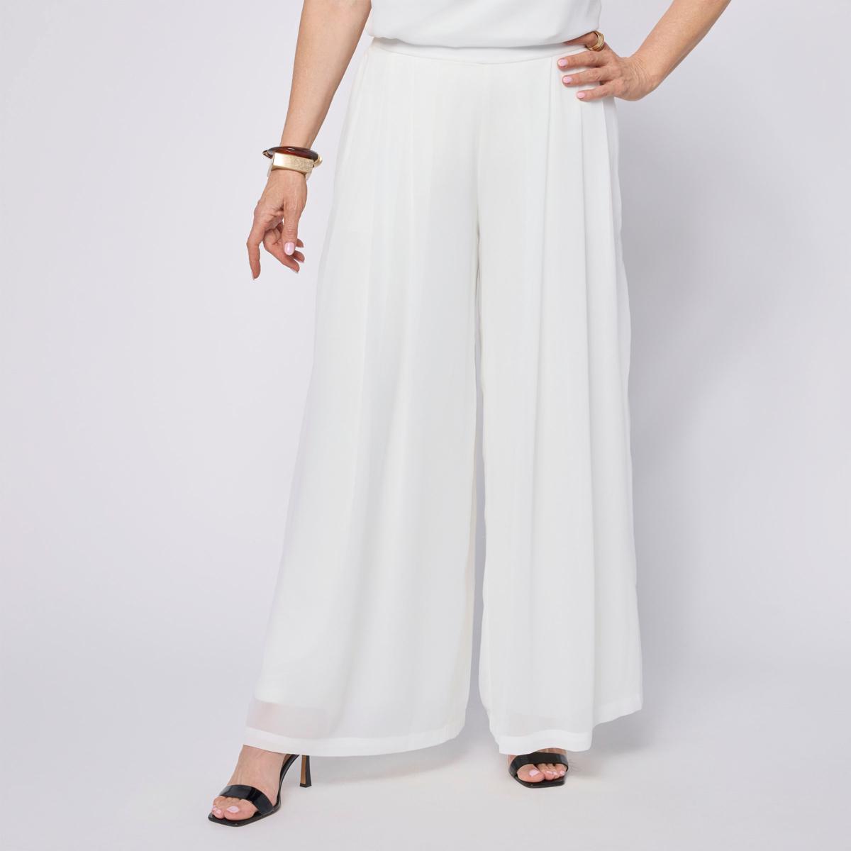 white chiffon dress pants White Chiffon Layered and Side Open Wide-Leg Pants White / XX-Large