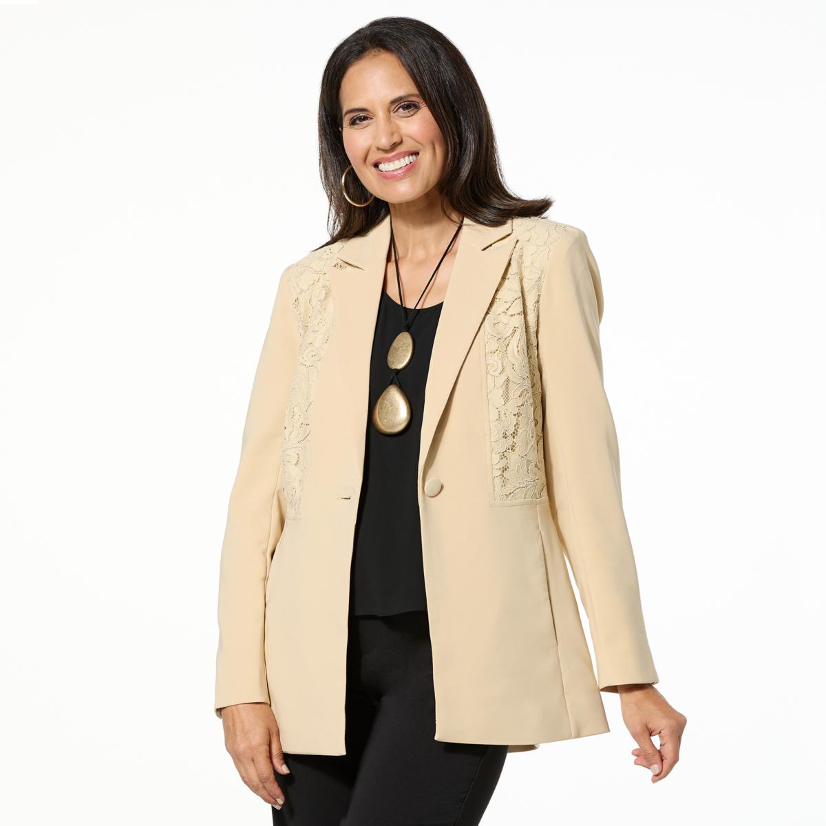 WynneCollection Collared Crepe & Lace Jacket - 23506028 | HSN