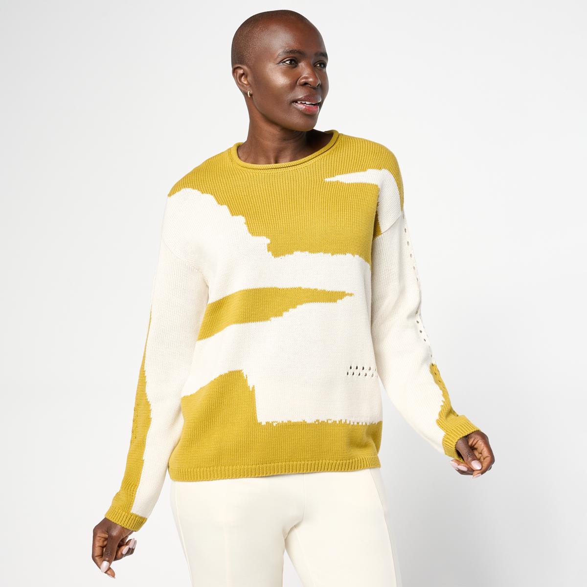 WynneCollection Cotton-Blend Intarsia Sweater | HSN