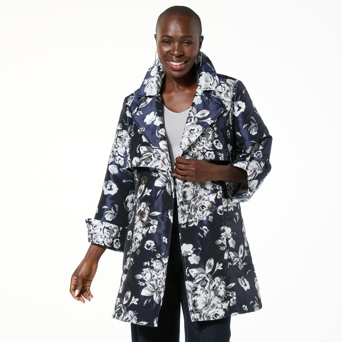 WynneCollection Floral Jacquard Swing Trench Coat | HSN