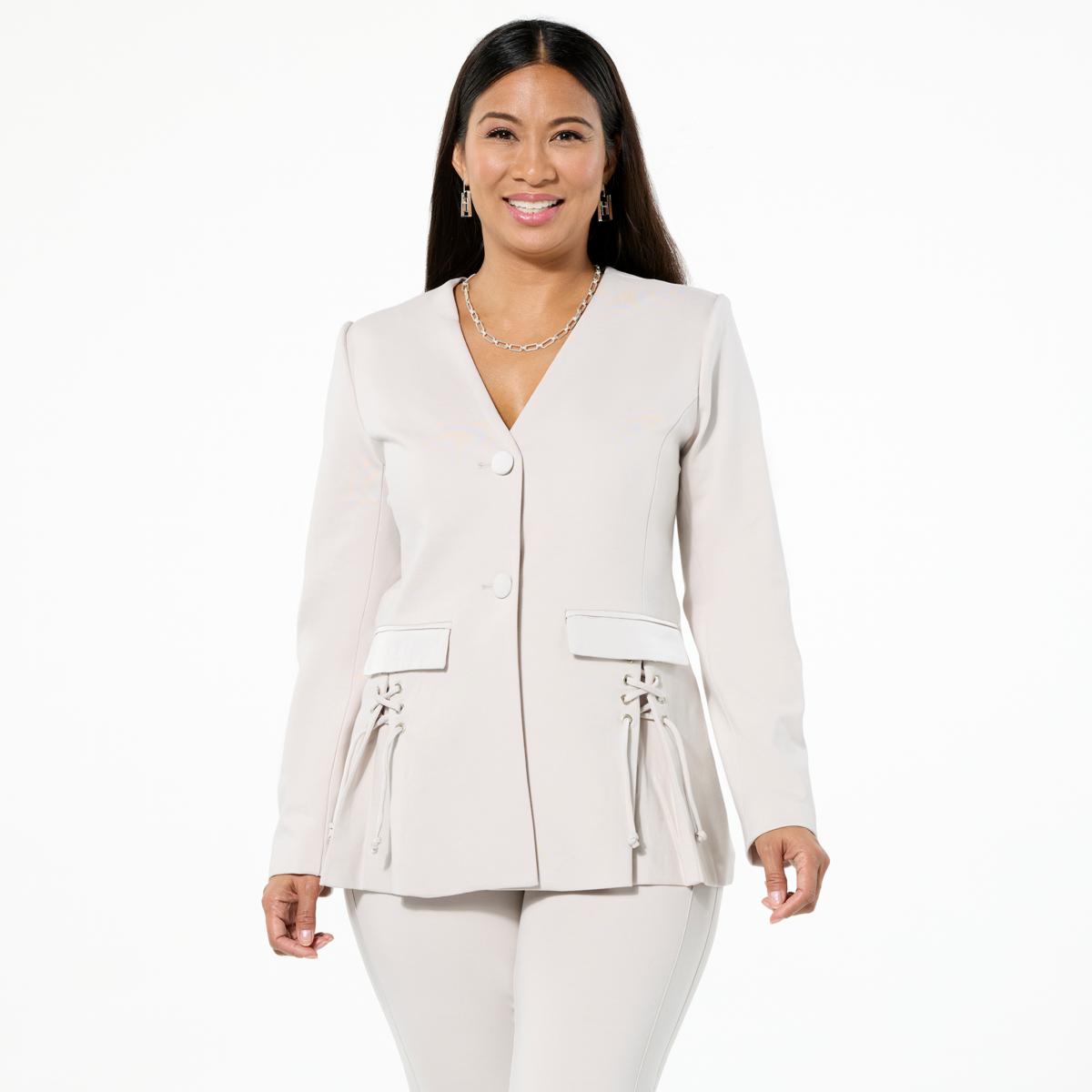 WynneCollection Lace-Up Detail Knit Tuxedo Blazer - 23304845 WynneCollection Lace-Up Detail Knit Tuxedo Blazer - 23304845