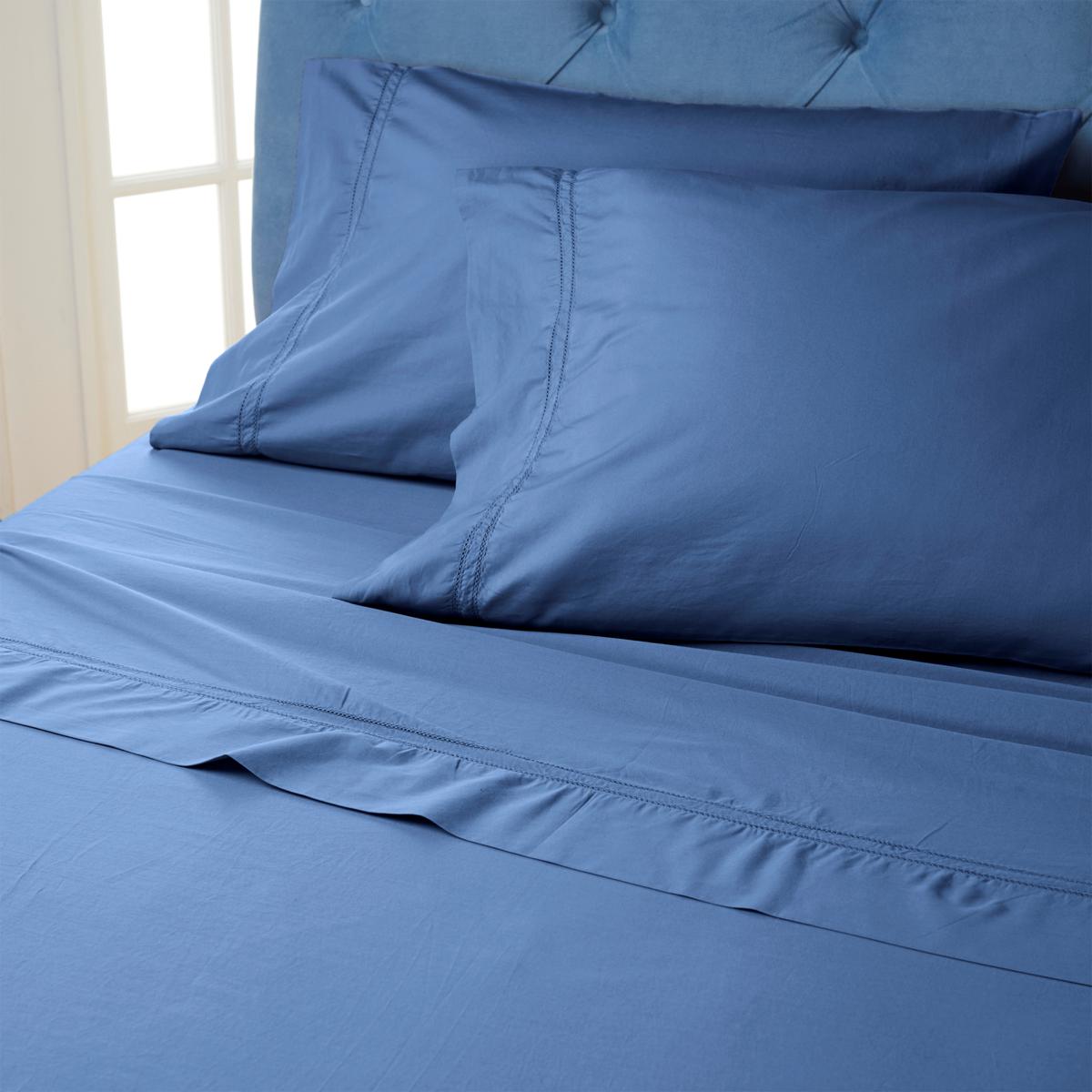 Royal Blue 4Pc Cotton Bed Sheet Set 1 Flat Sheet, 1 Fitted Sheet and 2  Pillowcases 300TC 