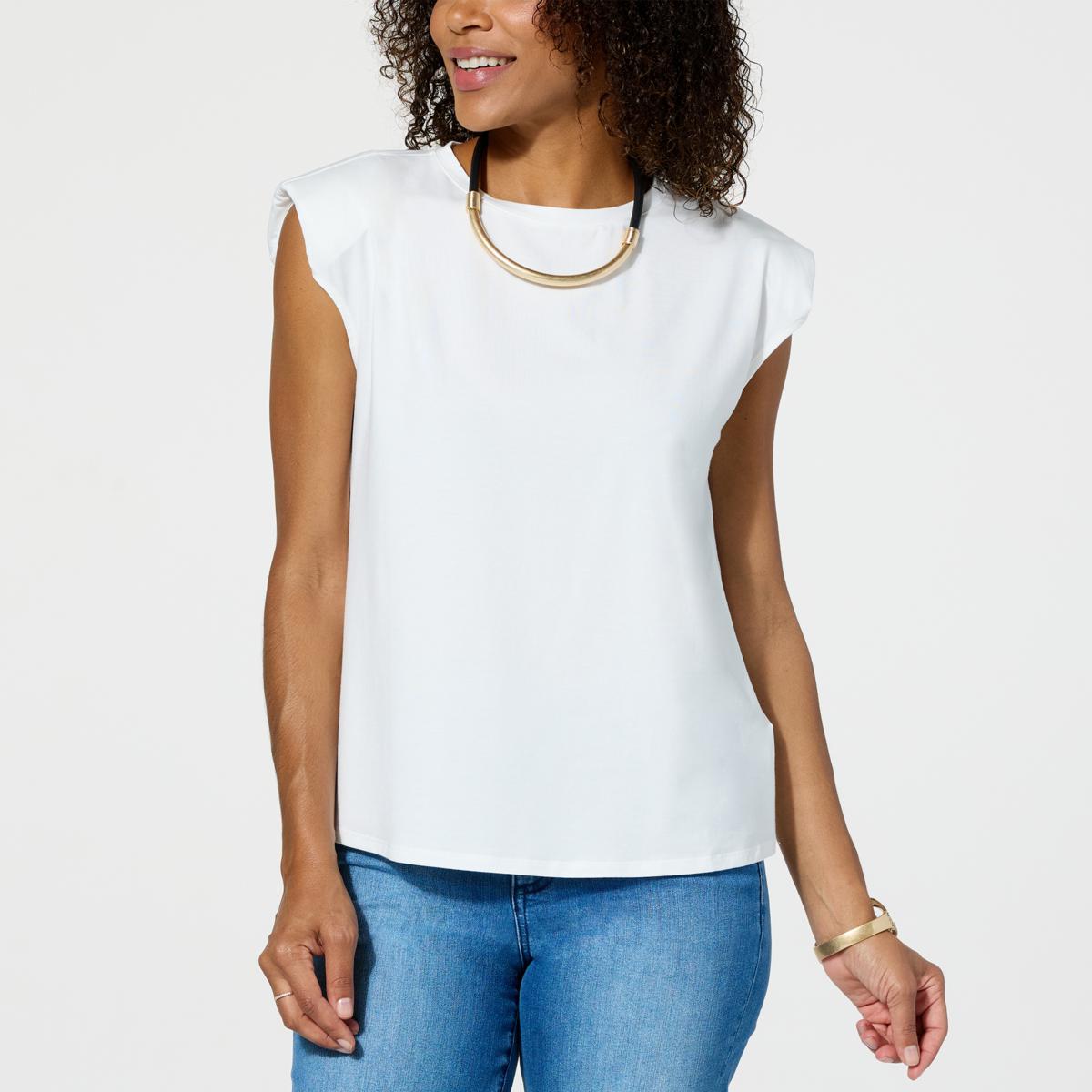 WynneLayers Cotton-Blend Sleeveless Top with Shoulder Pads