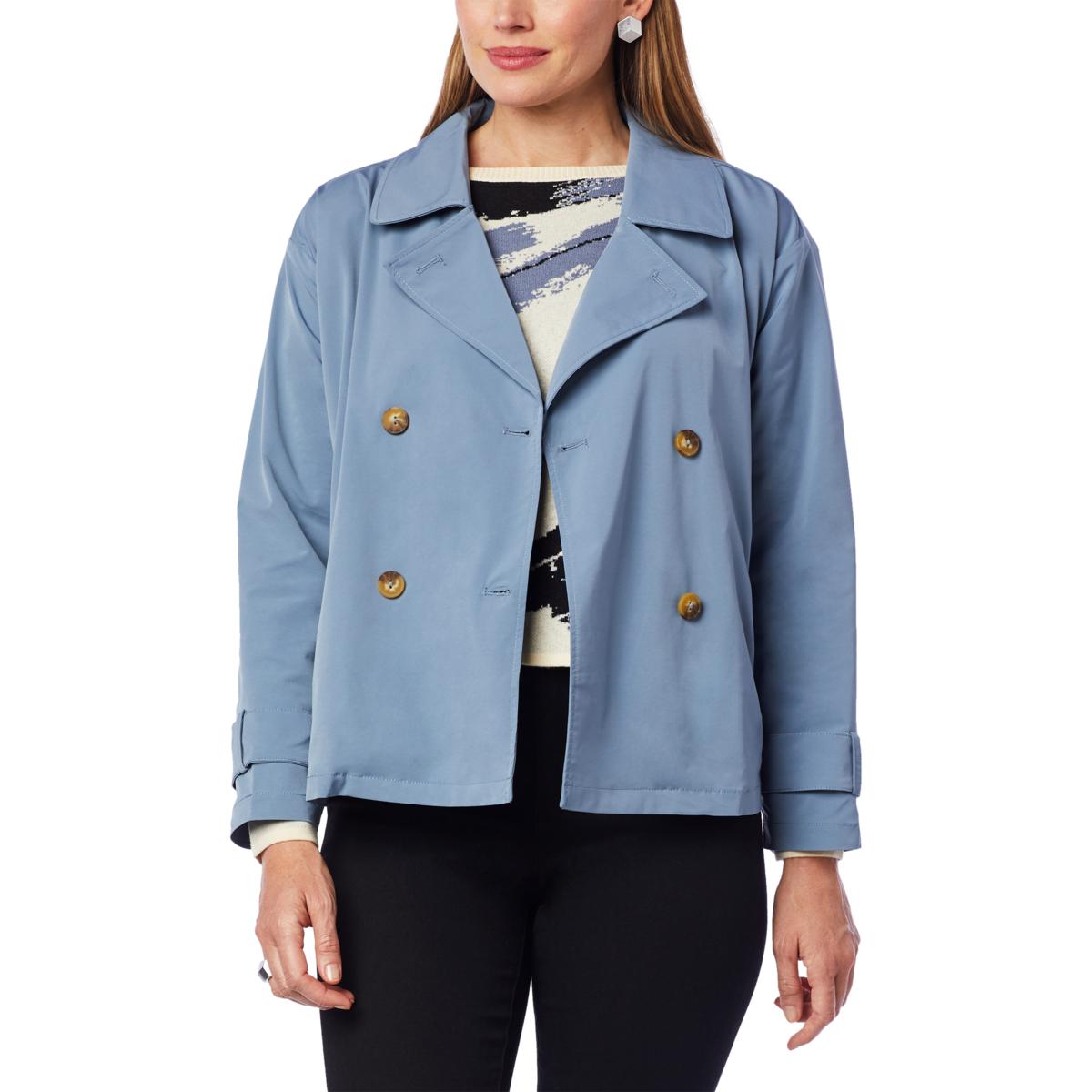 MarlaWynne WynneLayers Cropped Double-Breasted Trench Jacket - Blue - Size 1x