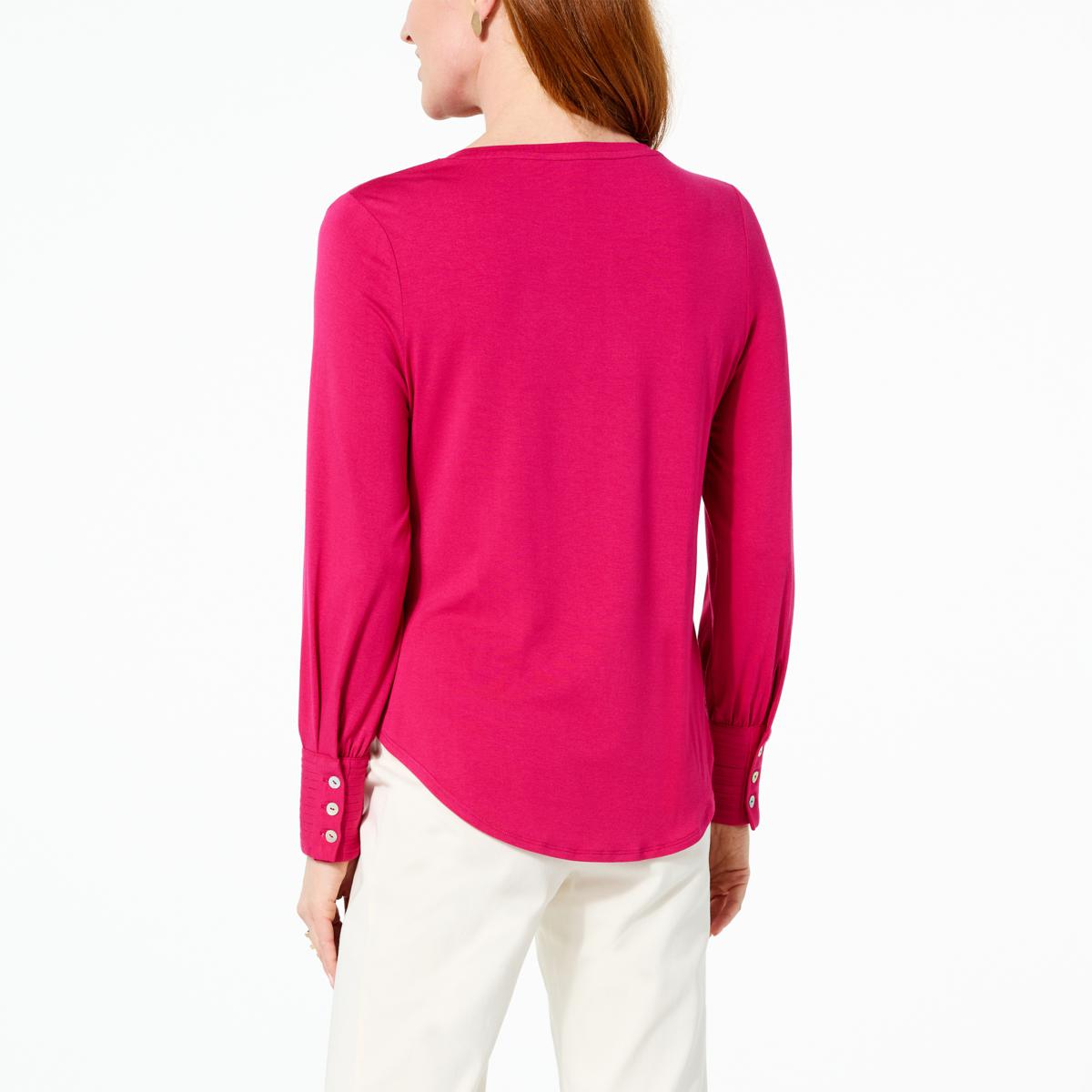 Pleated Detail Curved Hem Long Sleeve Top