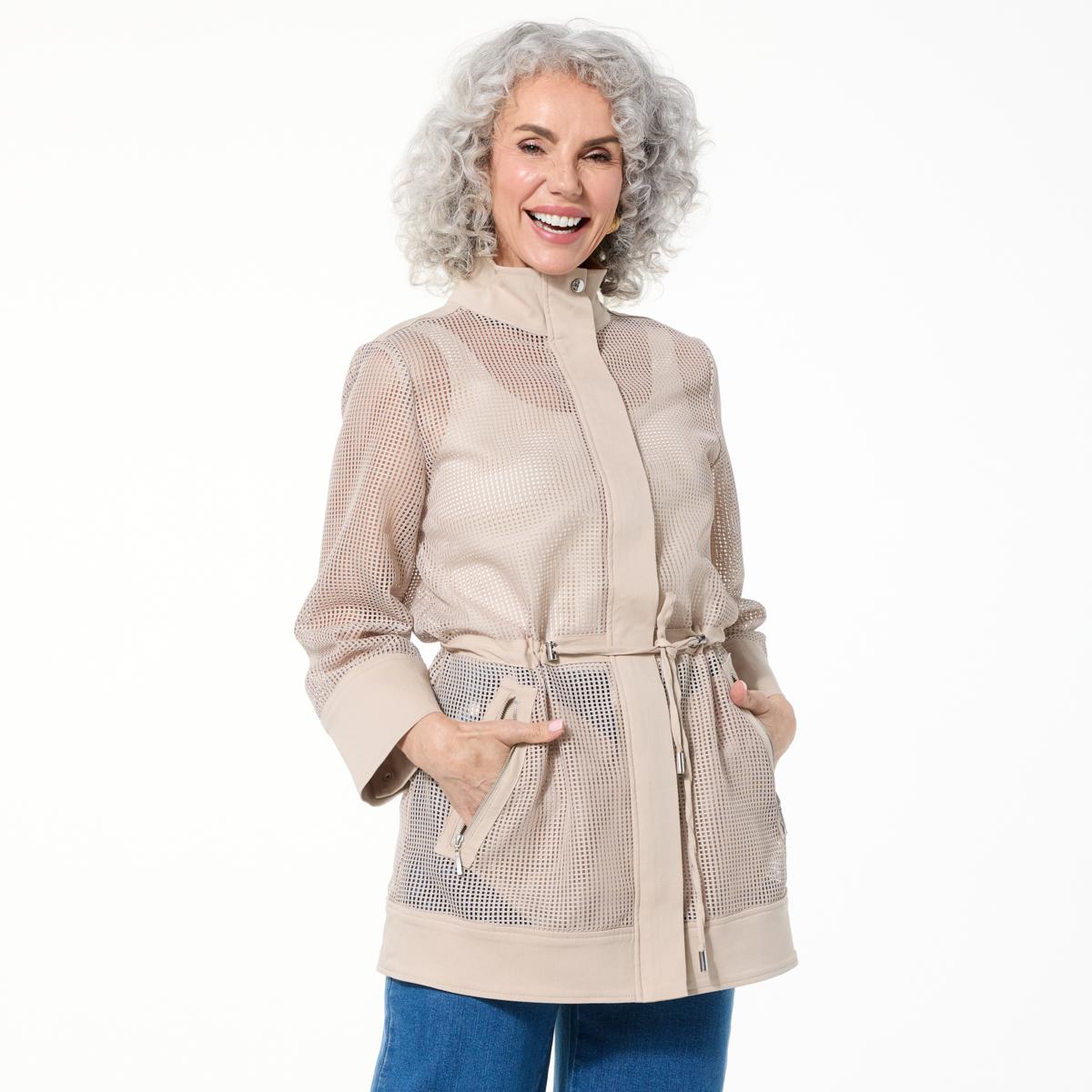 ジャケット・アウター mesh knee length design coat Petite Lightweight Padded Hybrid Short Trench Coat | Karen