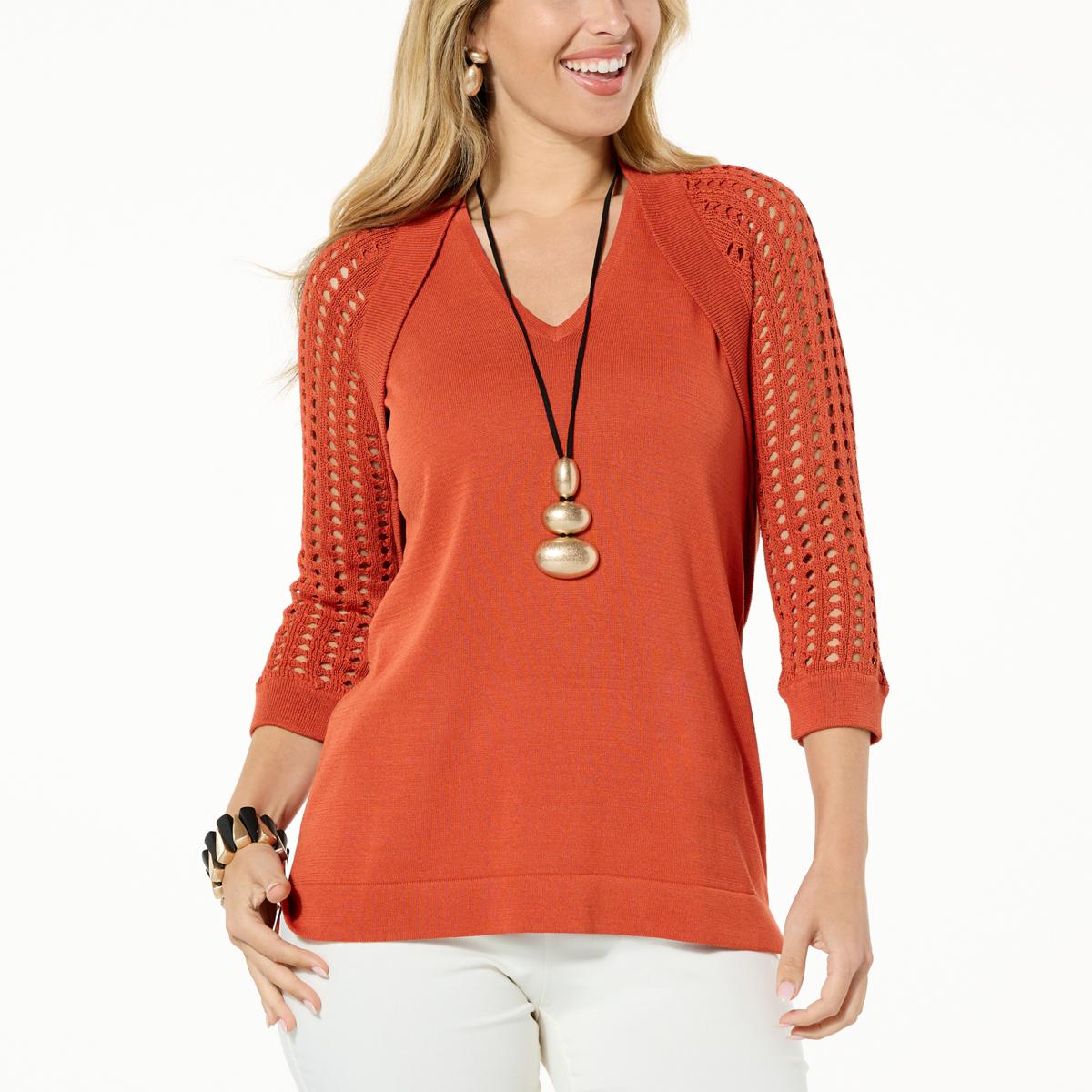 WynneLayers Pointelle Mesh Knit Shrug Sweater 20824020 HSN