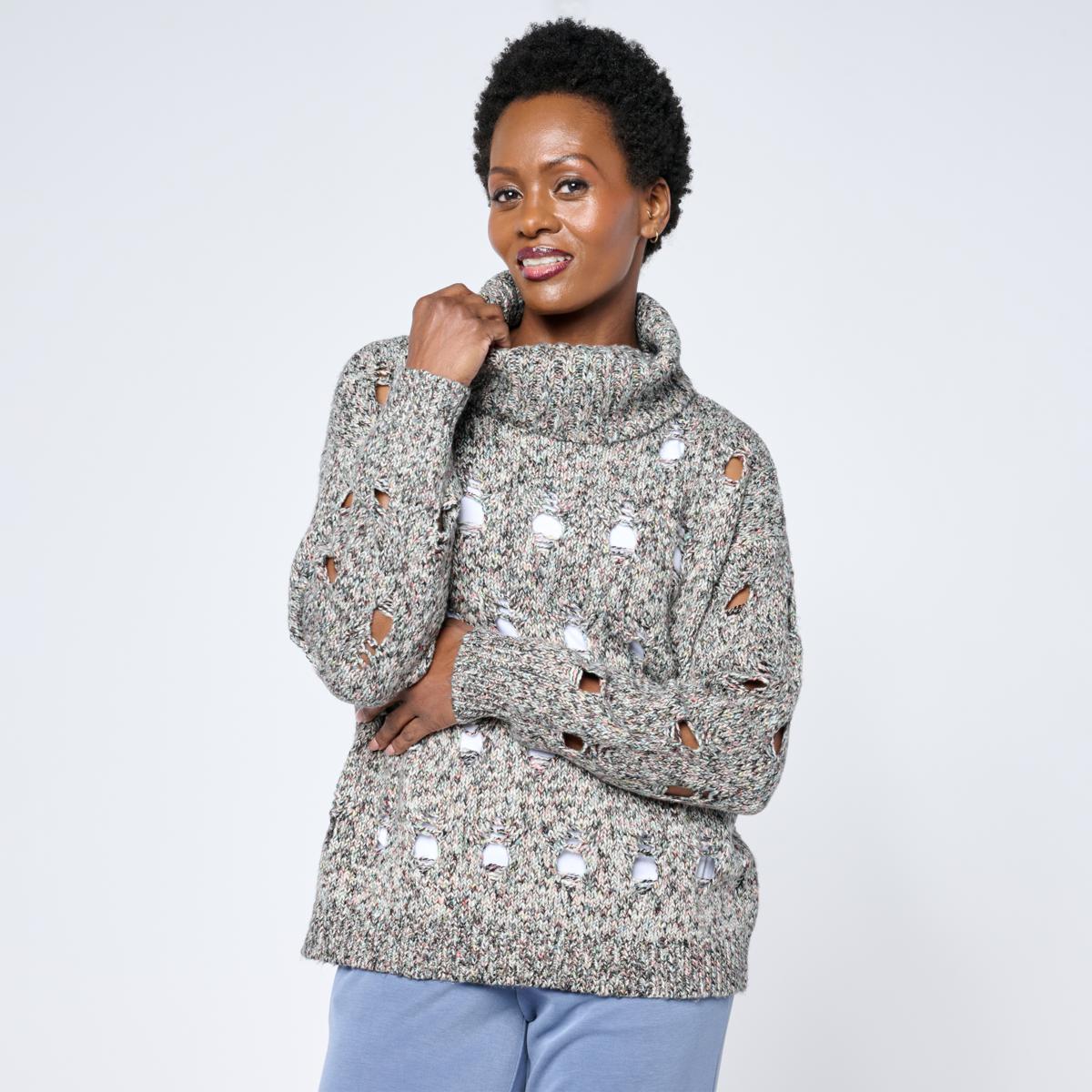 WynneLayers Turtleneck Marled Open Stitch Sweater | HSN