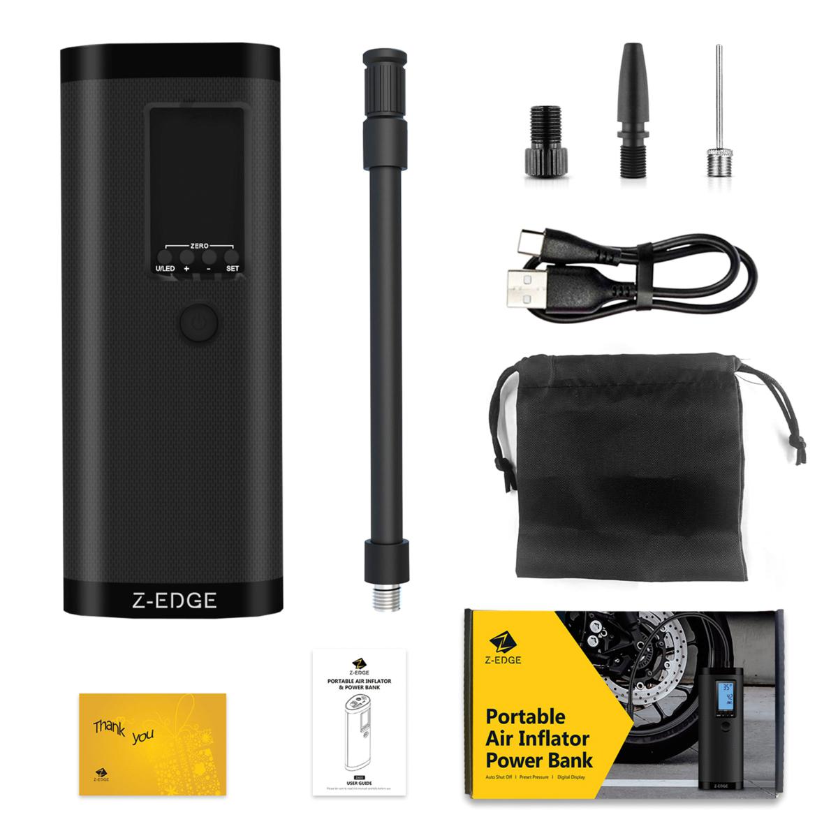 Z-Edge Portable Power Bank & 150PSI Air Inflator with Carrying Pouch