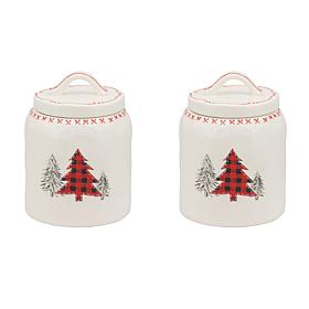 10 Strawberry Street Stitched Tree Christmas Canister, Set of 2