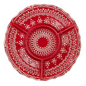 10 Strawberry Street Yuletide Stitch 4-Section Platter, Red